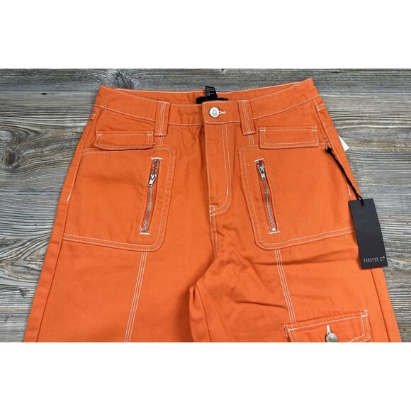 Forever 21 Cargo Pants Women’s M Orange Wide Leg Utility Pockets Streetwear Y2K - Picture 4 of 16